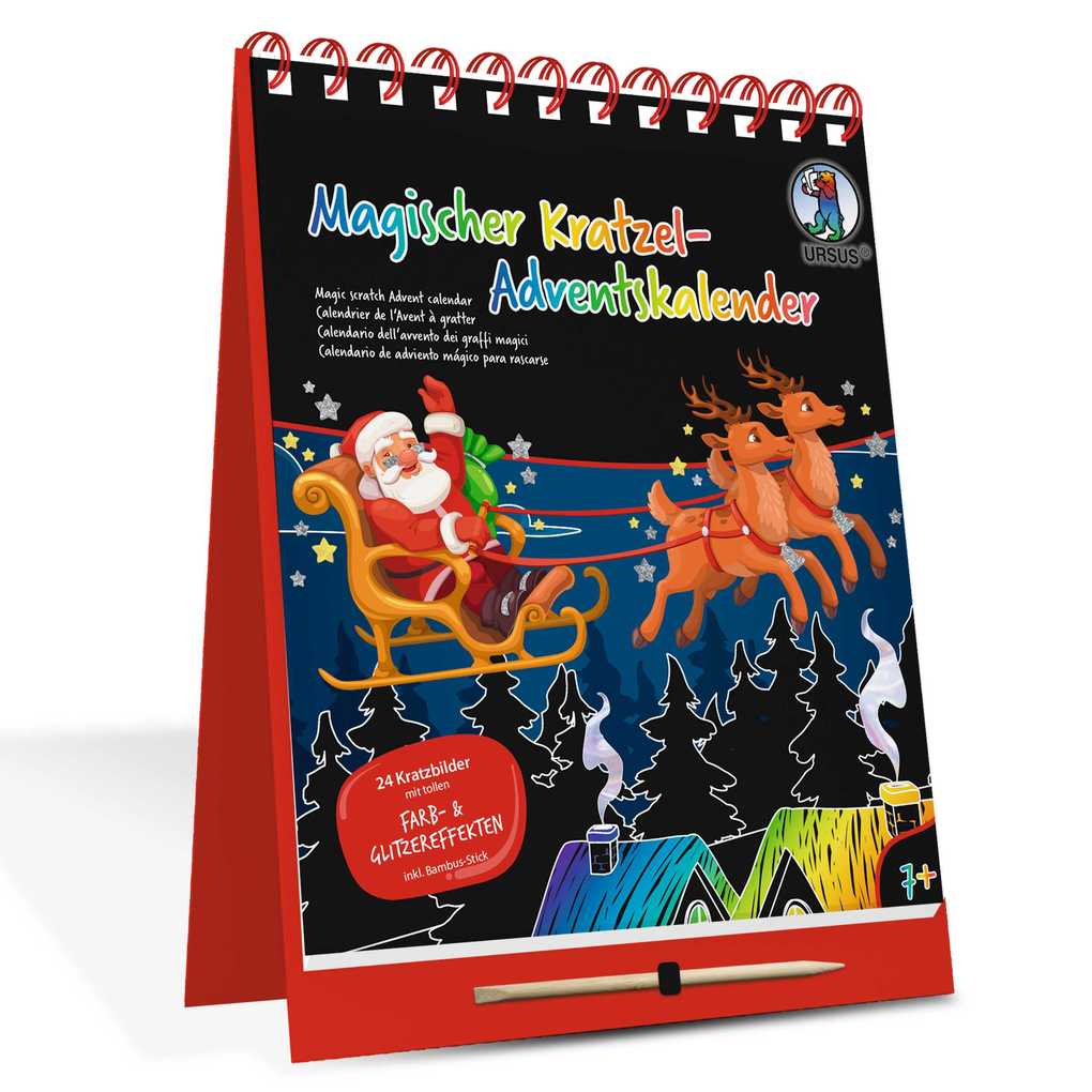 URSUS Magischer Kratzel-Adventskalender - 24 Kratzseiten mit Farb- & Glitzereffekten