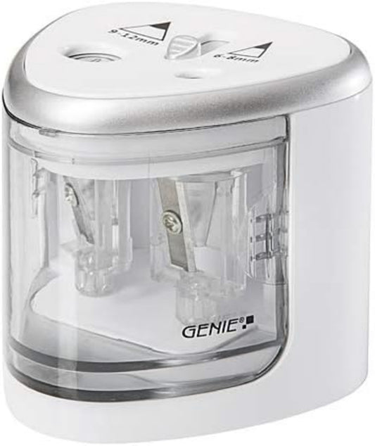 Genie PS 120 elektrischer Bleistiftspitzer, geeignet für alle Bleistifte, Wachsmalstifte & Eyeliner in Standardgröße, Doppelspitzer Stifte von 6-8 mm (Normal) & 9-12 mm (Jumbo)
