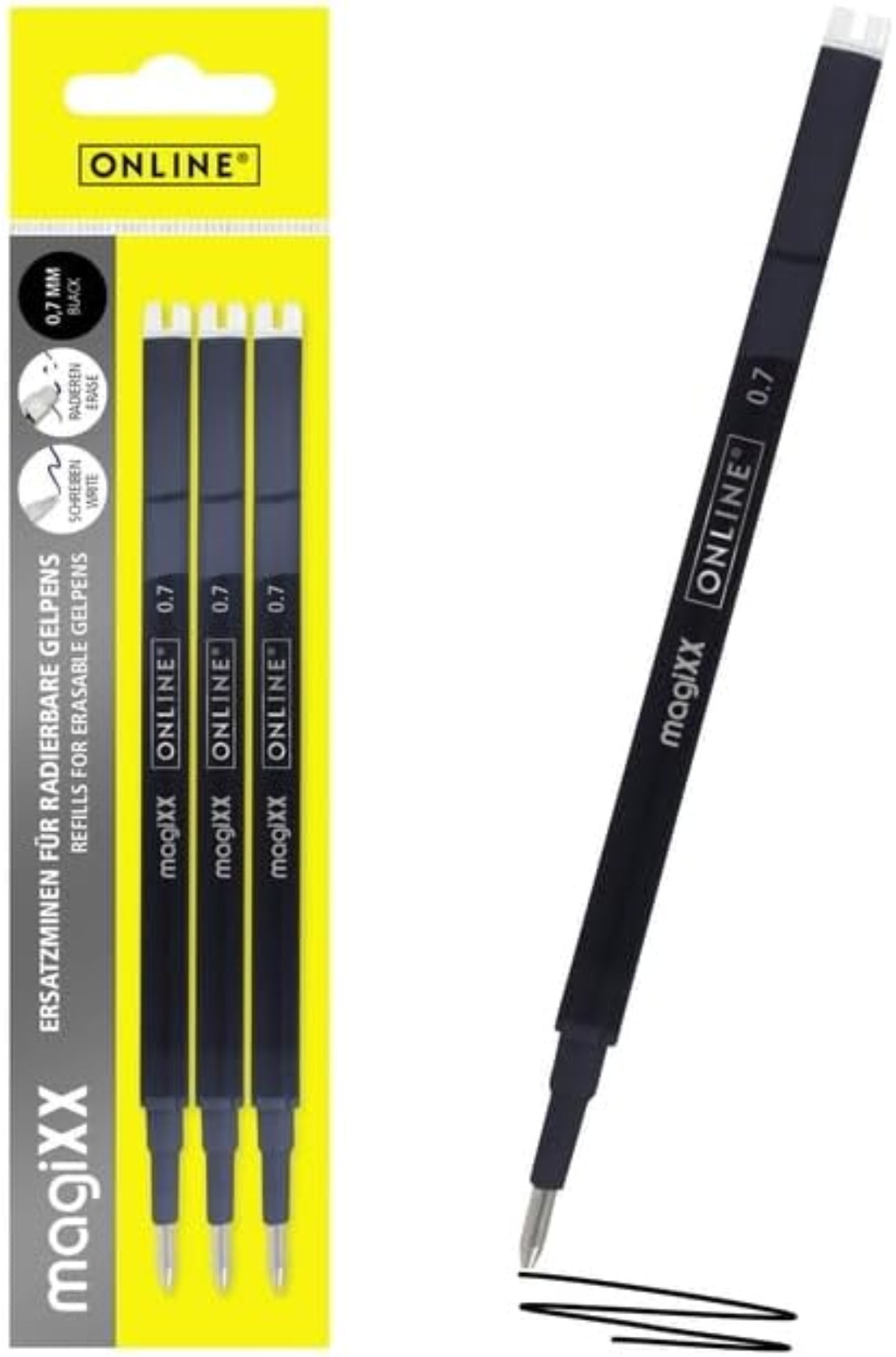ONLINE Gelmine 0,7mm radierbar schwarz 3er Set