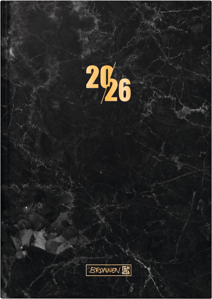 Tageskalender 2026 A5 - Grafite Schwarz mit Goldprägung