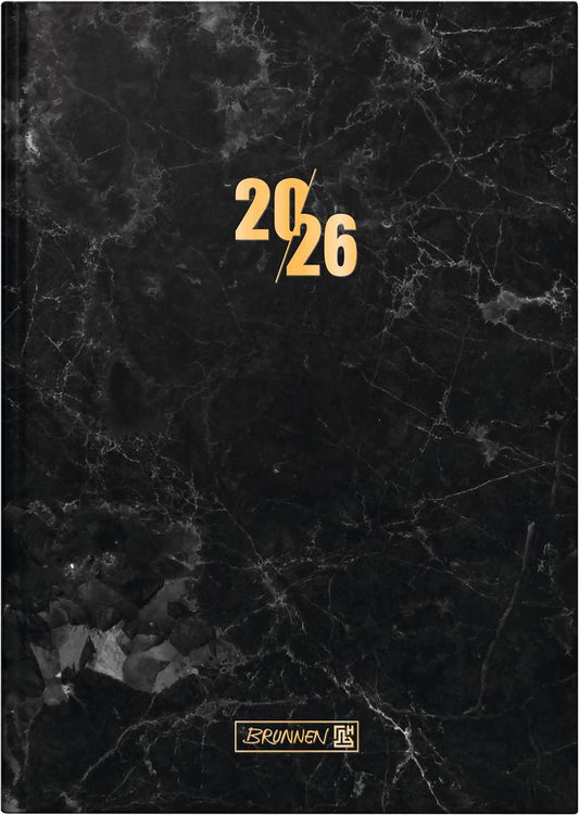Tageskalender 2026 A5 - Grafite Schwarz mit Goldprägung