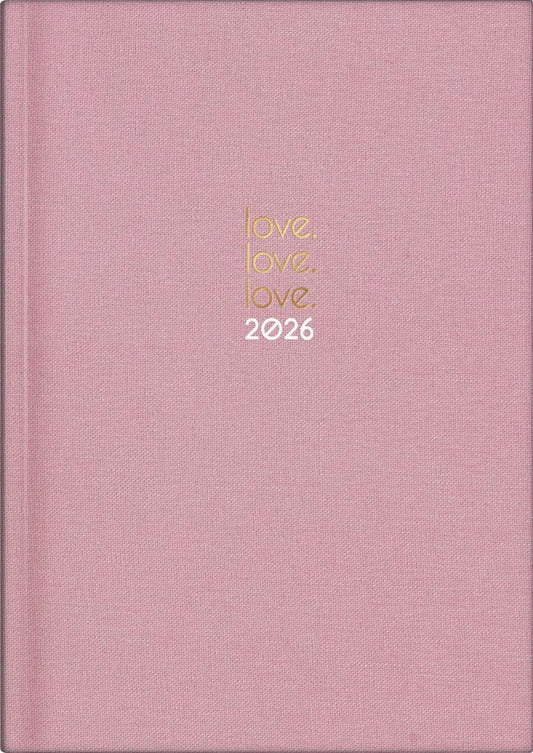 Kalender 2026 A5 - Zartrosa mit Goldprägung