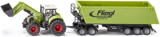 SIKU Claas Axion 850 Traktor mit Frontlader, Dolly und Fliegl Muldenkipper - 1:50
