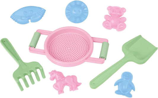 LENA Sandspielset 8-tlg. - Sieb, Schaufel, Rechen & Förmchen
