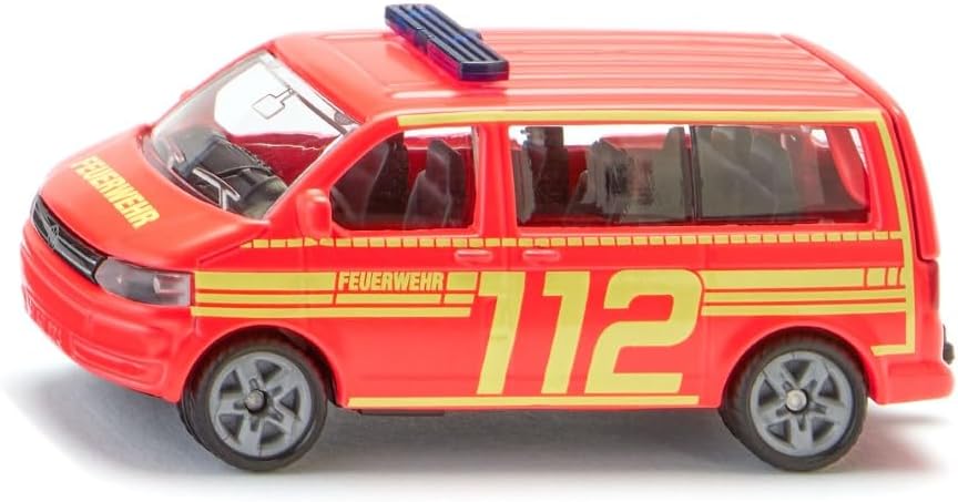 SIKU 1547 VW T5 Feuerwehr Einsatzleitung - Detailgetreues Metallmodell mit Anhängerkupplung