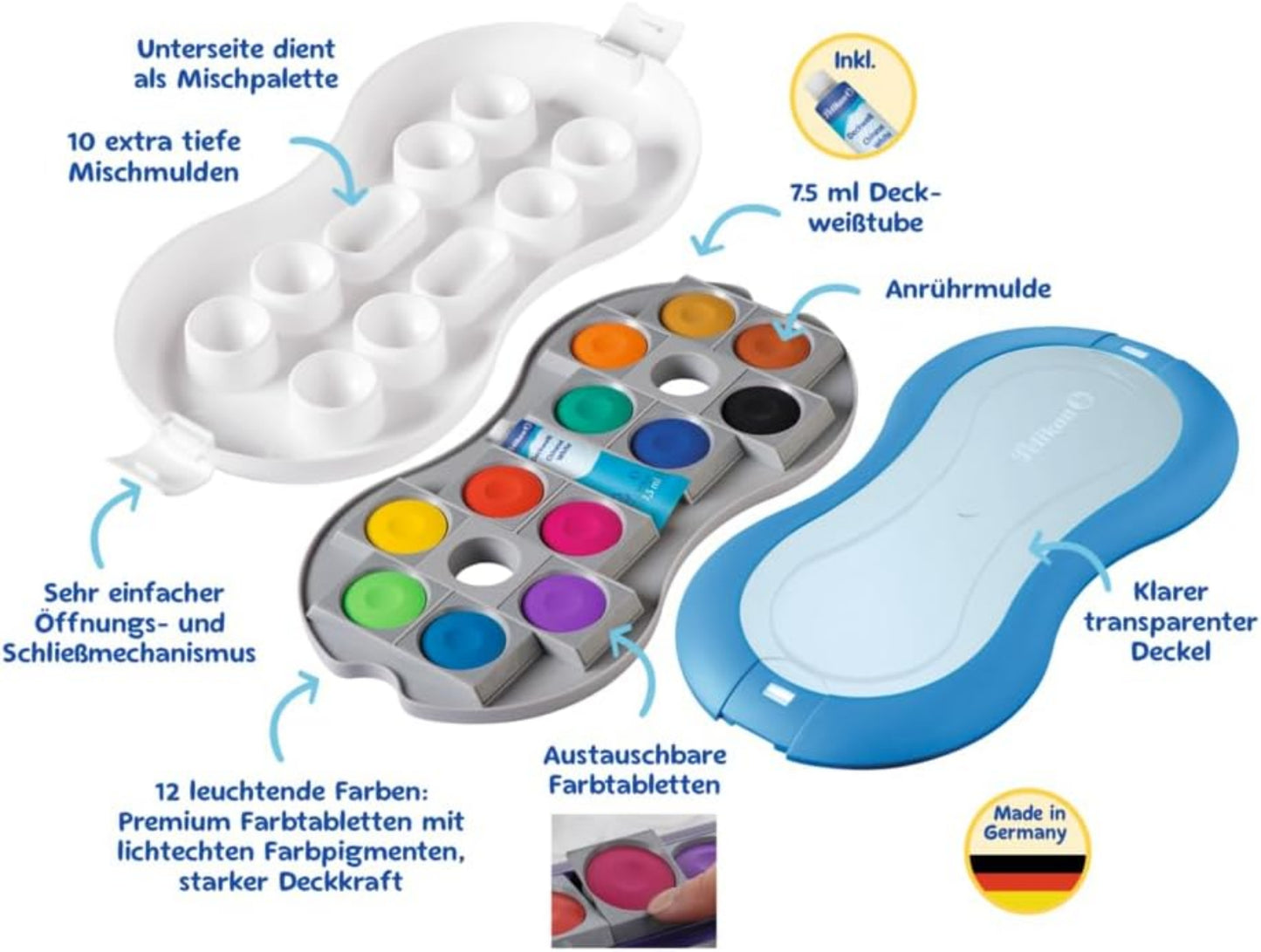 Pelikan Deckfarbkasten Space+ 12 Farben blau
