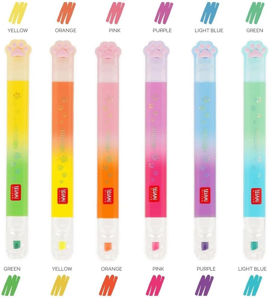 Meow Textmarker Set 6 Doppelspitze Pastell & Neon | LEGAMI