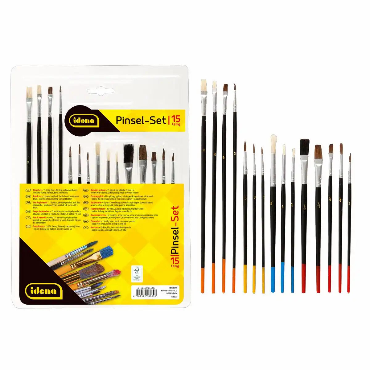 Idena Premium Pinsel Set - 15 hochwertige Künstlerpinsel in verschiedenen Größen