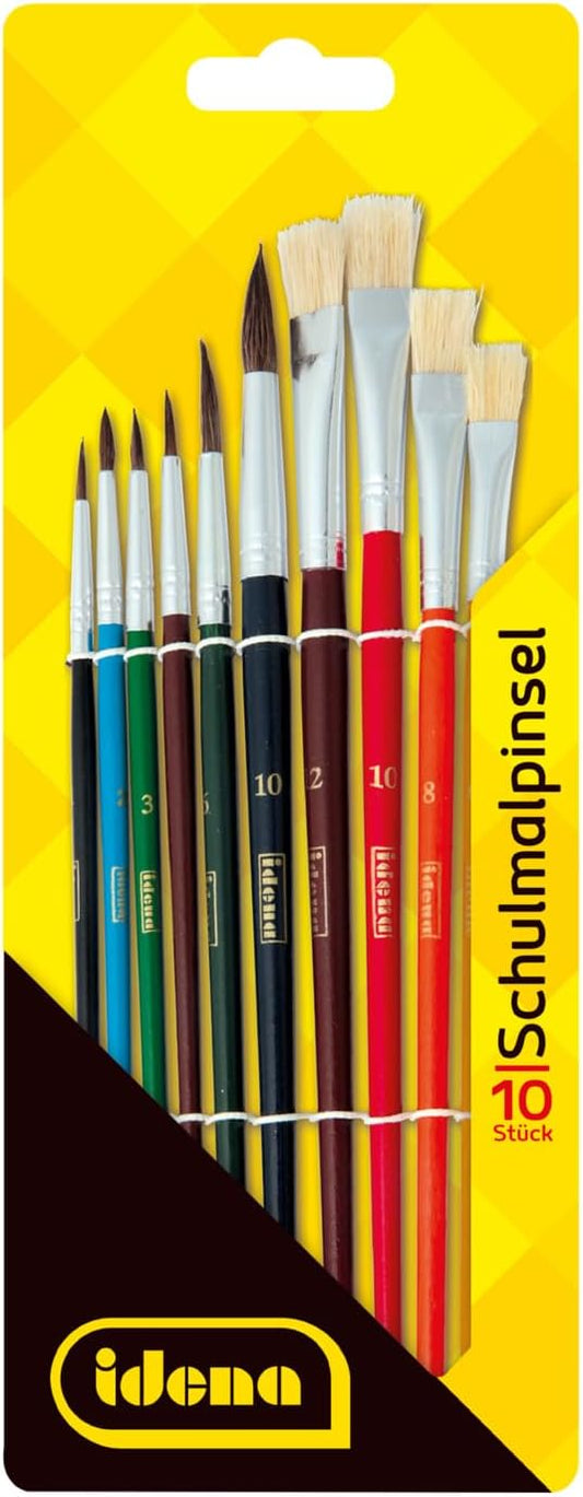 Idena Schulpinsel-Set - 10 hochwertige Pinsel aus FSC-Holz für Schule & Hobby