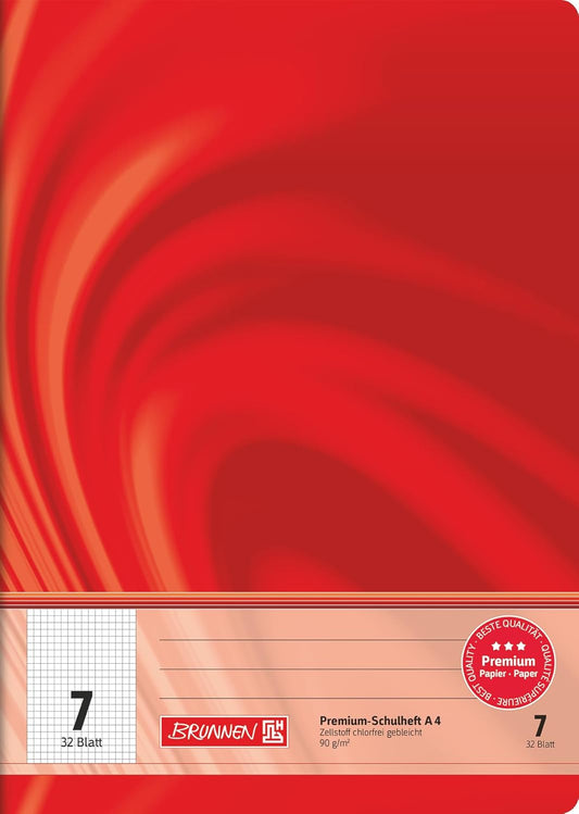 BRUNNEN Premium Schulheft A4 - Rot | 32 Blatt kariert | Qualitätspapier für Schule & Studium