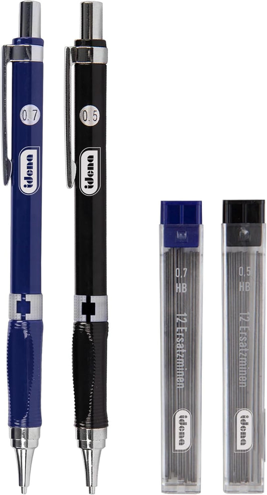 Idena Druckbleistift HB 0,5+0,7 mm 2 St. mit Refills & Radierer