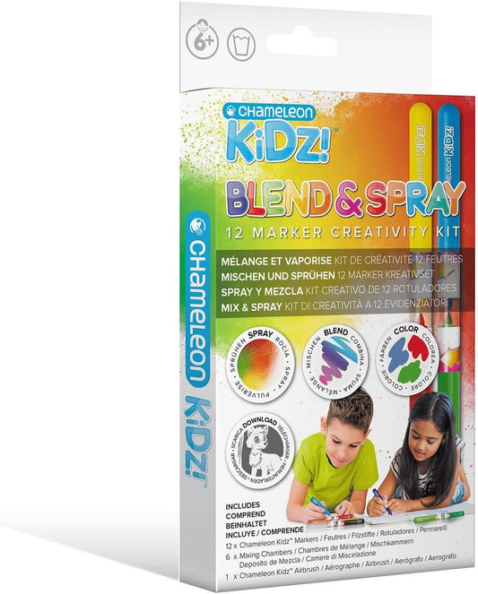 Marker Blendy Pens - Chameleon Kidz Marker Set - 12 Blendy Pens mit Airbrush für kreative Farbeffekte