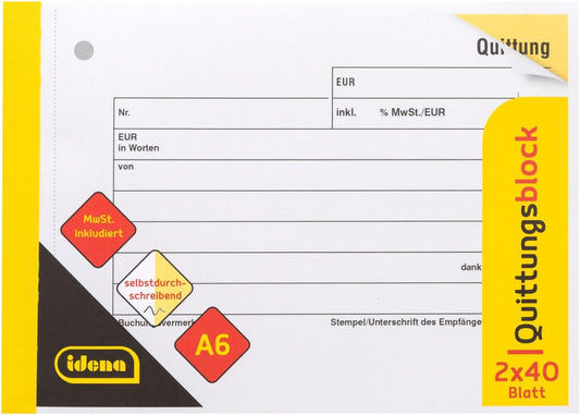 Idena Quittungsblock DIN A6 quer - 2x40 Blatt mit Durchschlag