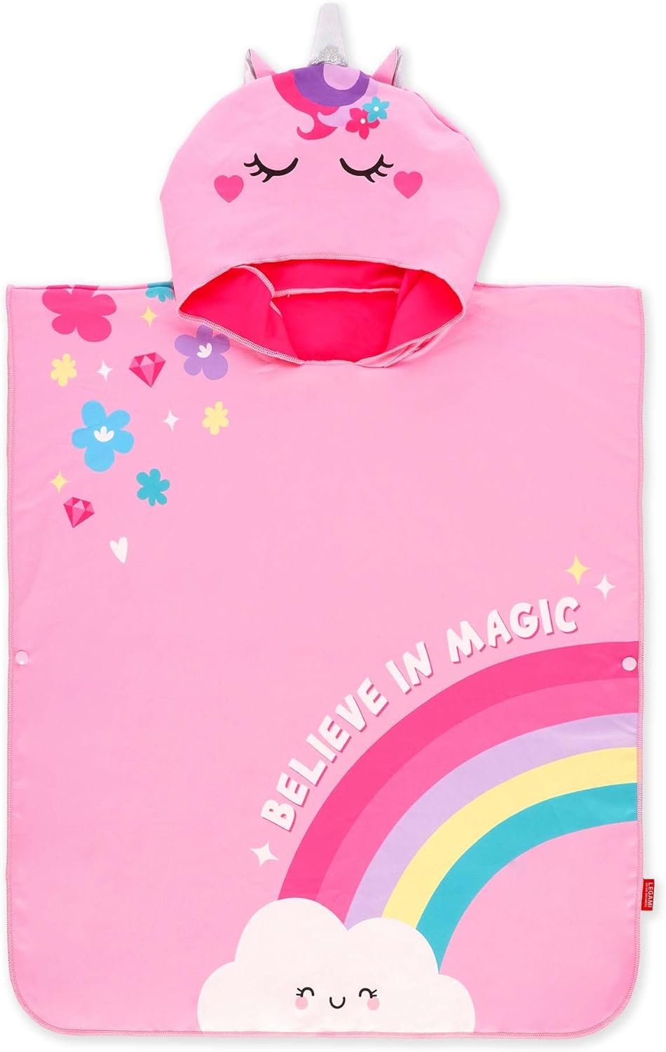 LEGAMI Kinder-Poncho Mikrofaser, Unicorn Rosa, One Size