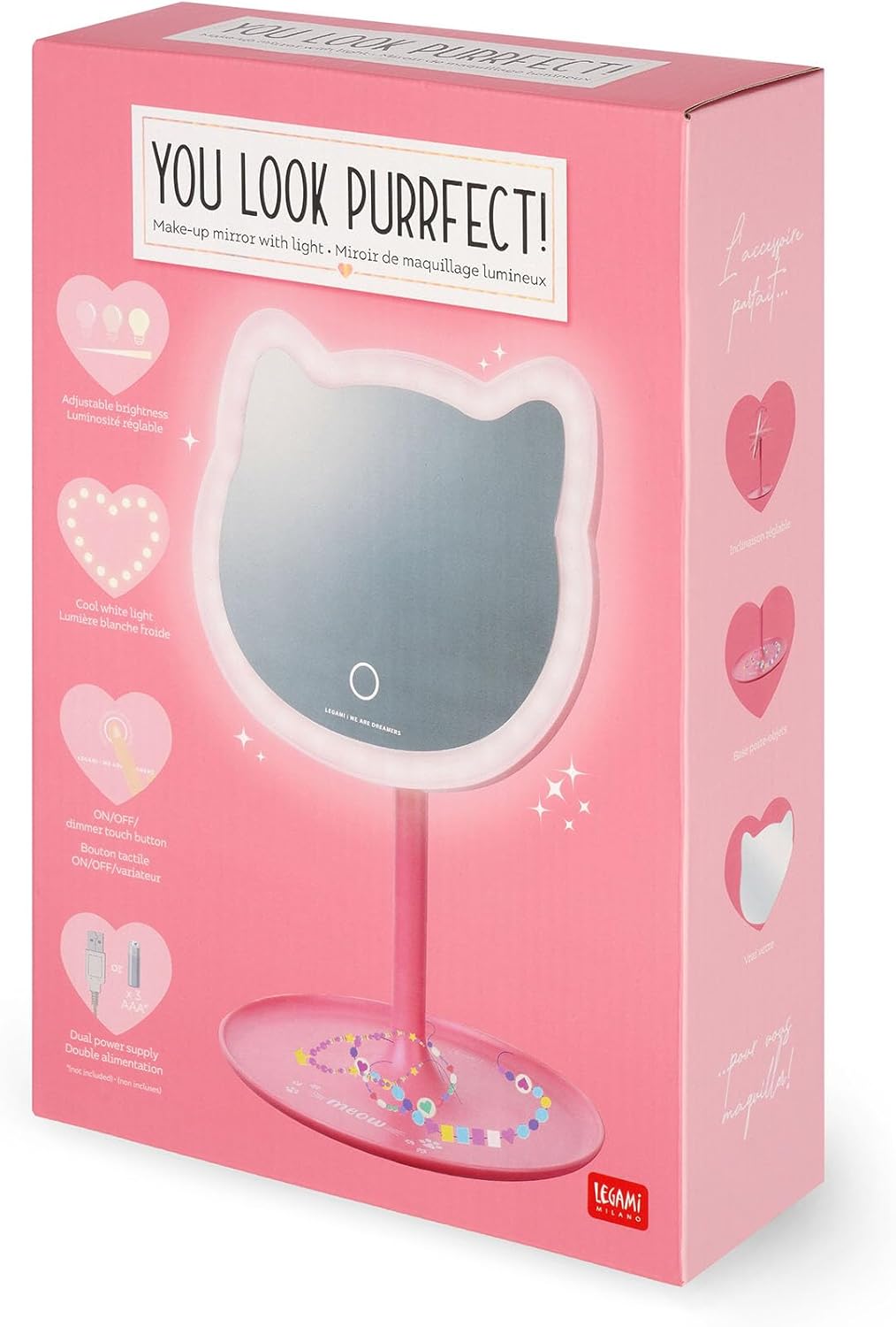 LEGAMI Schminkspiegel Kitty LED – 33 LEDs, Dimmer