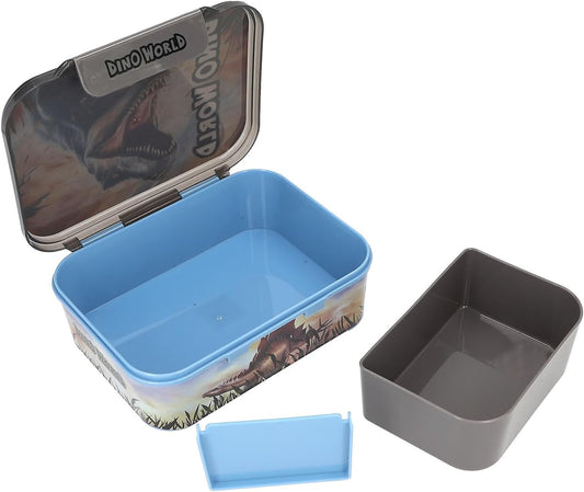 Dino World Brotdose mit 3 Fächern – T-Rex Motiv, Blau