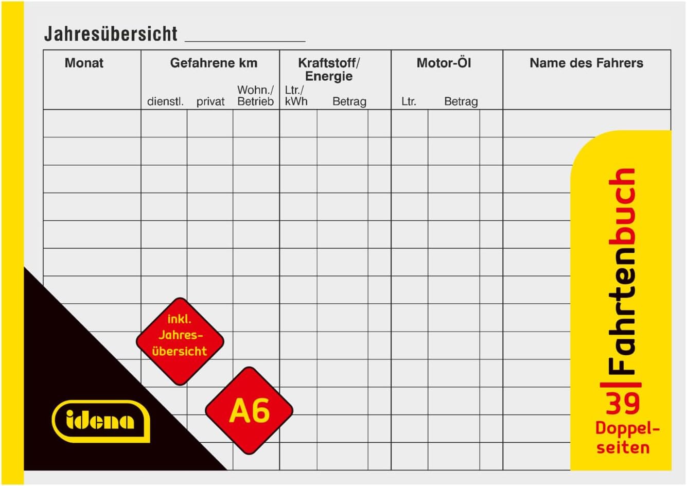 Idena Fahrtenbuch DIN A6 quer 40 Blatt