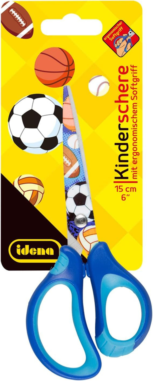 Idena Kinderschere mit Bälle-Motiv - Edelstahl Bastelschere mit Softgriff 15cm