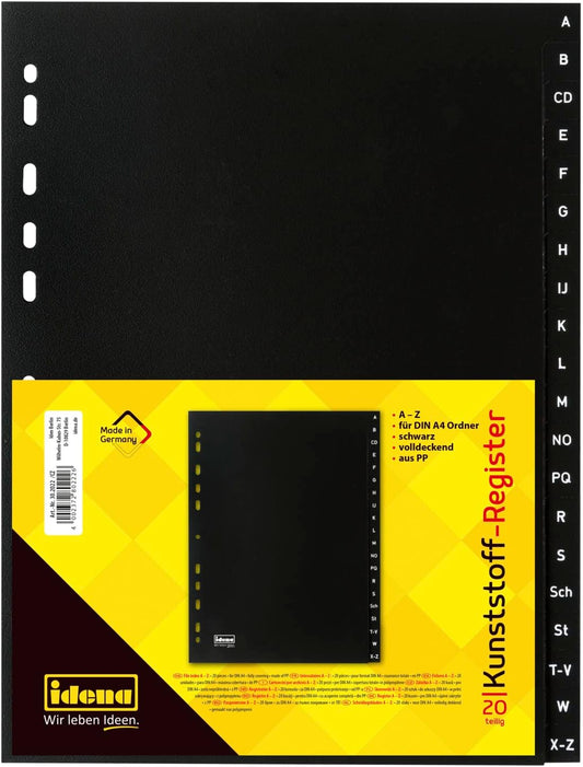 Idena Premium Register A-Z - Perfekte Organisation für Ihr Büro (20-teilig, schwarz)