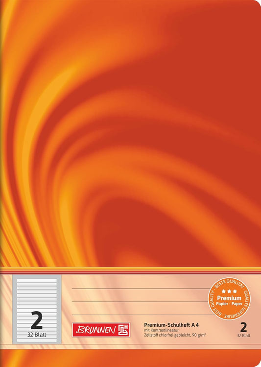 BRUNNEN Schulheft A4 - Premium Lineatur 2 für perfekte Handschrift (Orange)