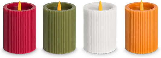 LED Echtwachskerze mit Timer 7,5x11cm - 4er Set batteriebetrieben
