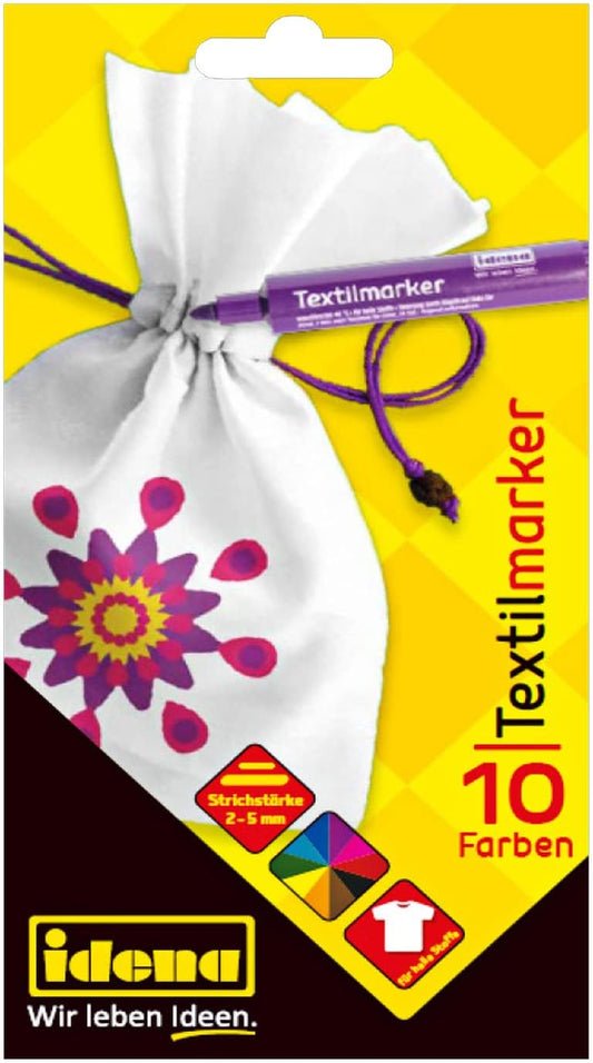 Idena Stoffmalstifte Set - Textilmarker für helle Stoffe 2-5mm - 10 Stück