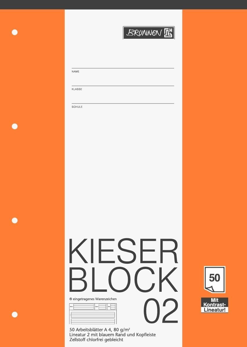 BRUNNEN Kieser-Block A4 Weiß - 50 Blatt Premium Schreibblock Lineatur 2