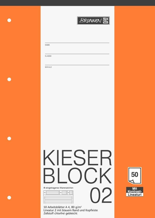 BRUNNEN Kieser-Block A4 Weiß - 50 Blatt Premium Schreibblock Lineatur 2