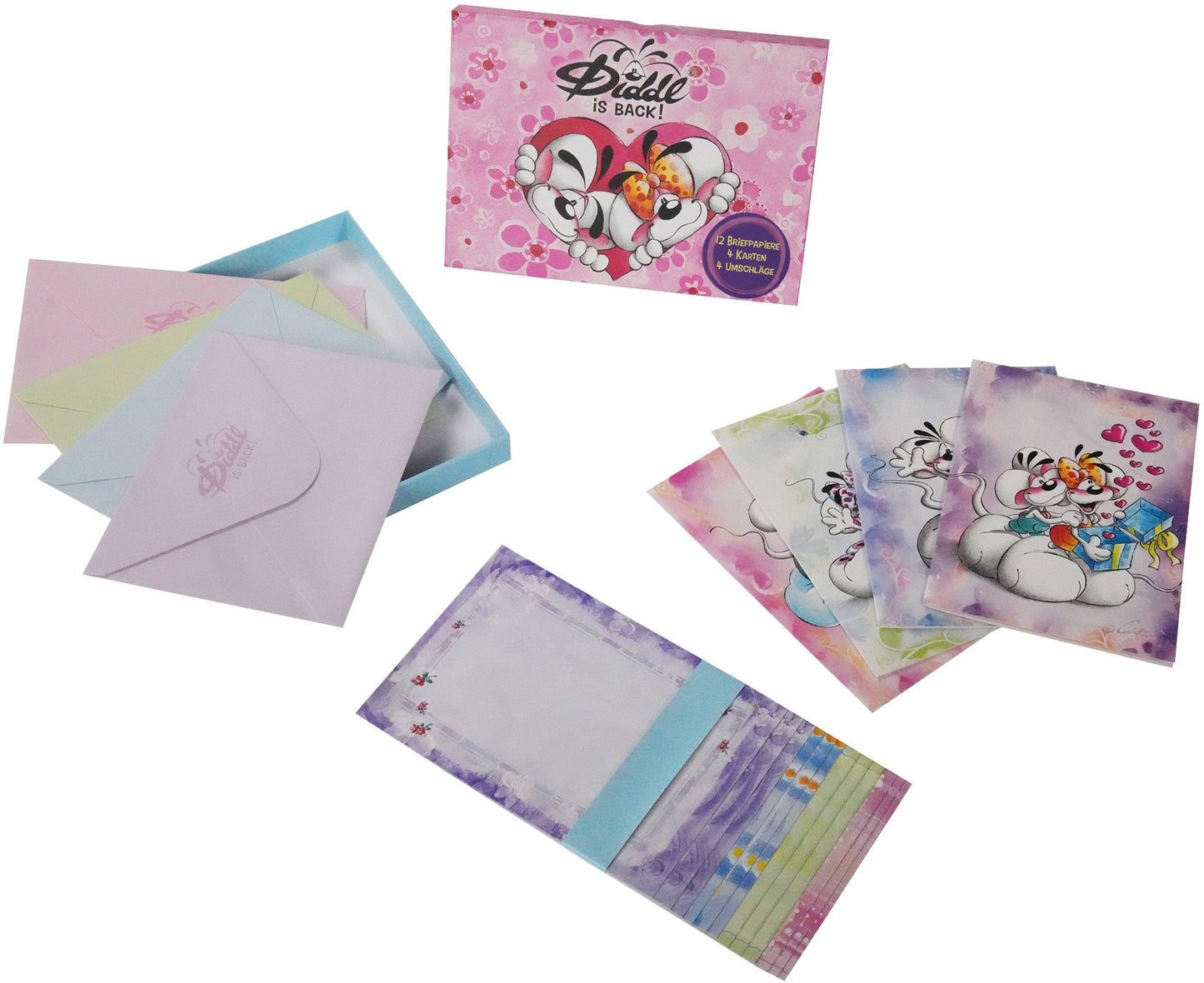 Diddl Briefpapier-Set 20-tlg. – 12 Briefpapiere, 4 Karten, 4 Umschläge