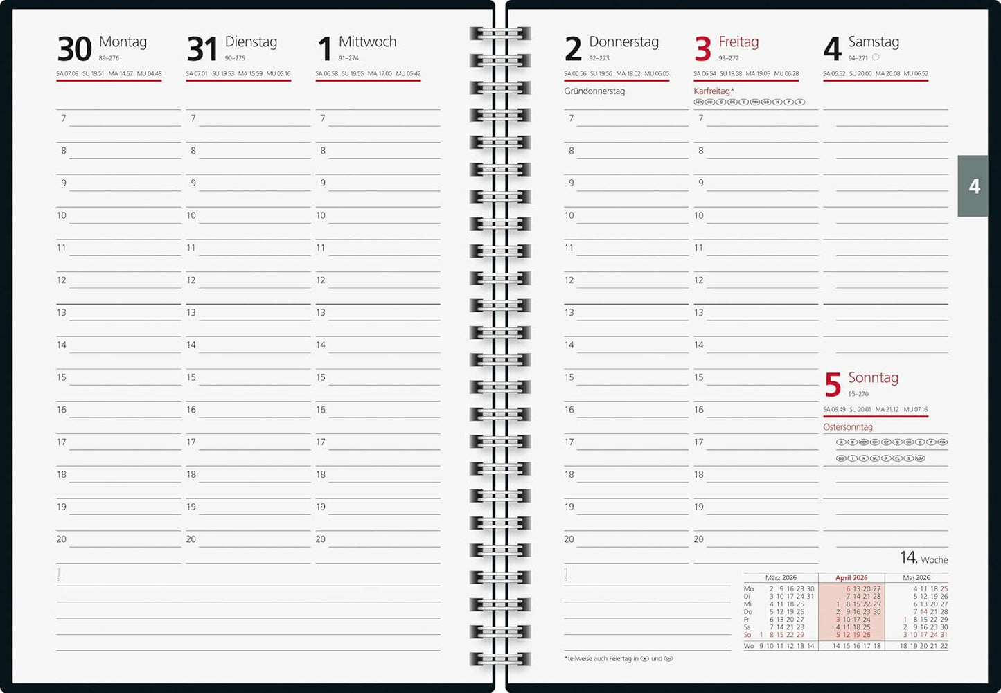 Kalender 2026 - Wochenplaner mit Wire-O-Bindung