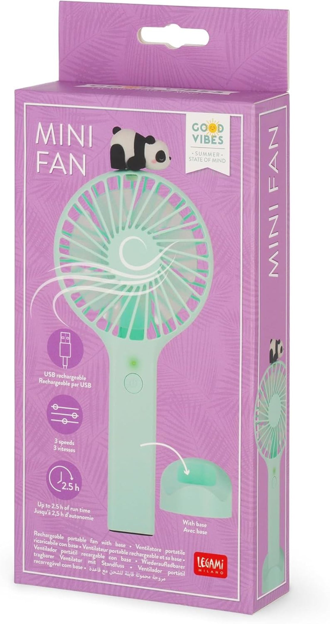 LEGAMI Mini Fan Panda Standfuss USB wiederaufladbar