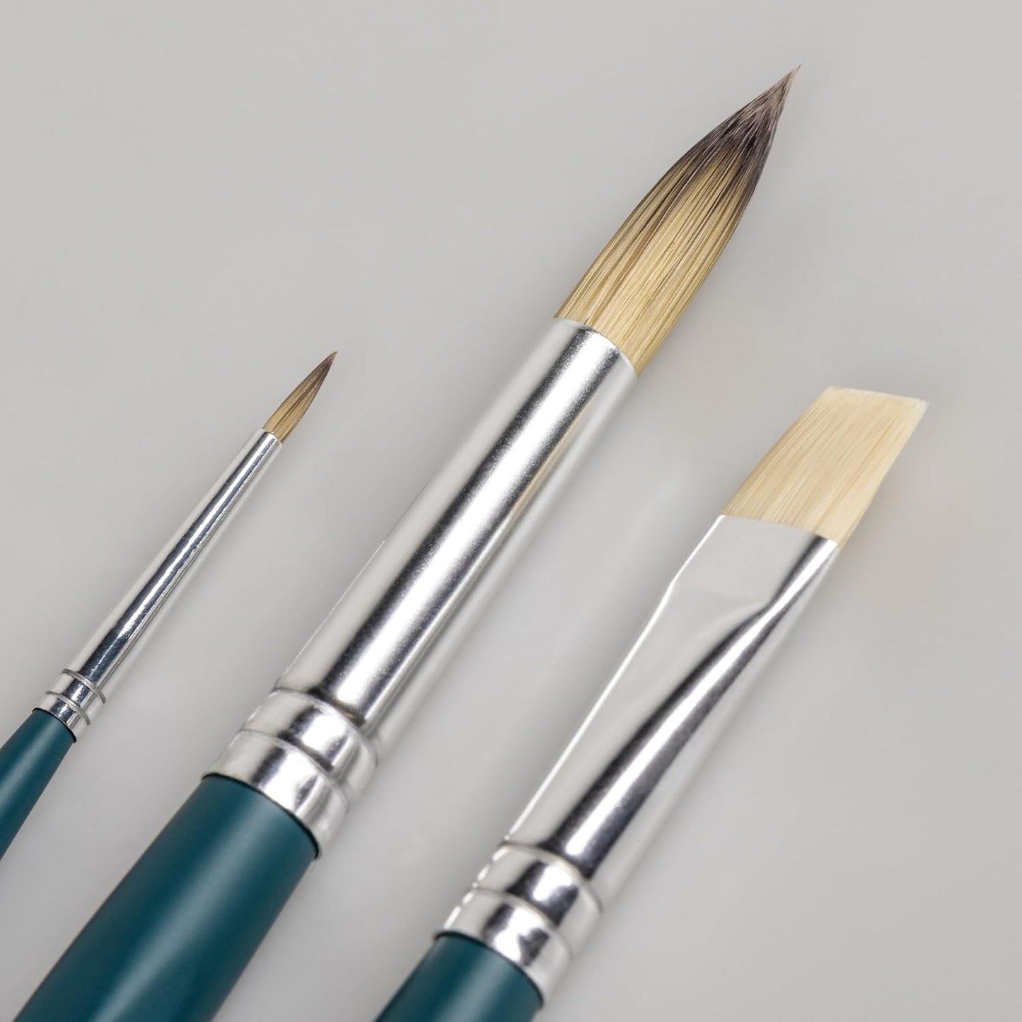 Premium Künstlerpinsel Flach - Smaragdgrüner Birkenstiel mit Soft-Touch Griff