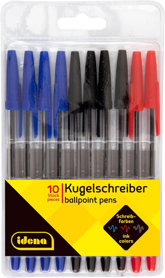 Idena Kugelschreiber rot/blau/schwarz 0,5mm 10 Stück Etui