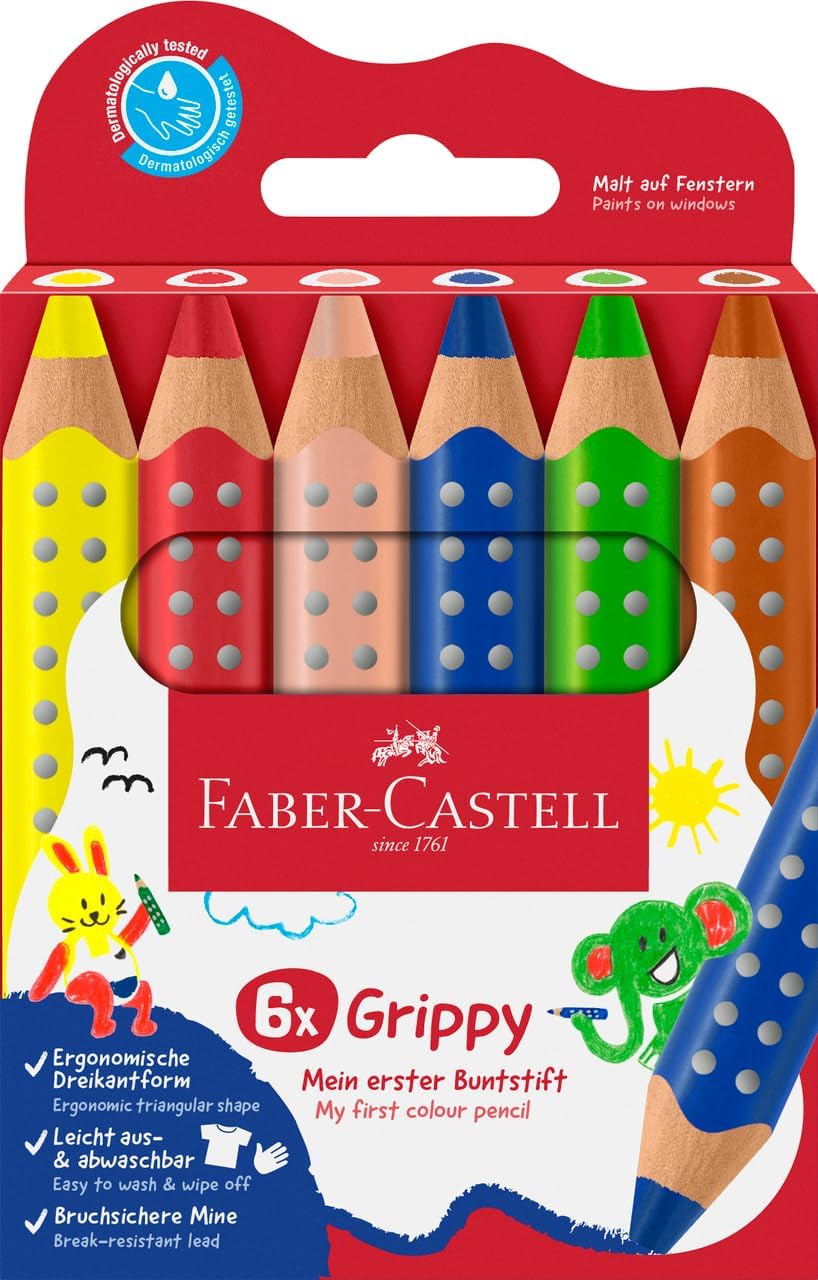 Faber-Castell Grippy Jumbo Buntstifte, 6er Set, ab 3 Jahren