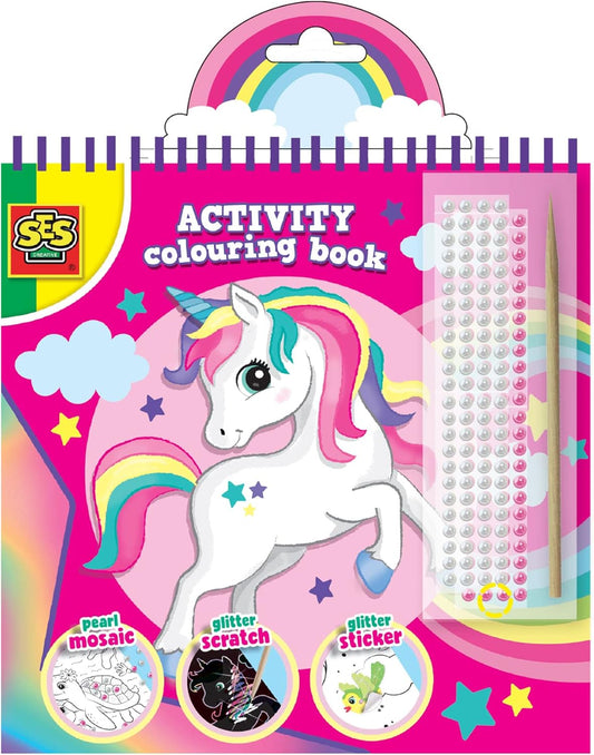 SES Creative Glitzer-Malbuch 3-in-1 - Malen, Kratzen & Kleben für Kinder ab 3 Jahren