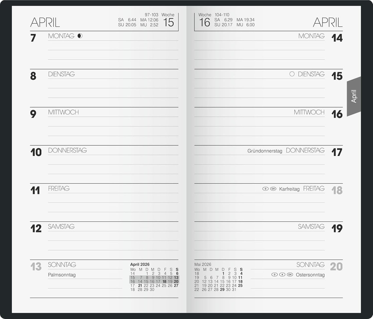 Taschenkalender 2026 Modell 758 - Kompakter Wochenplaner mit auswechselbarer Einlage