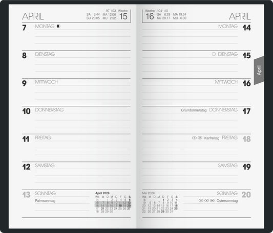 Taschenkalender 2026 Modell 758 - Kompakter Wochenplaner mit auswechselbarer Einlage