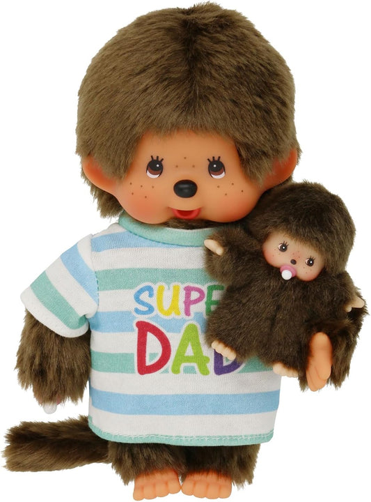 Monchhichi Plüschfigur Super Dad mit Kind blau/braun 20 cm
