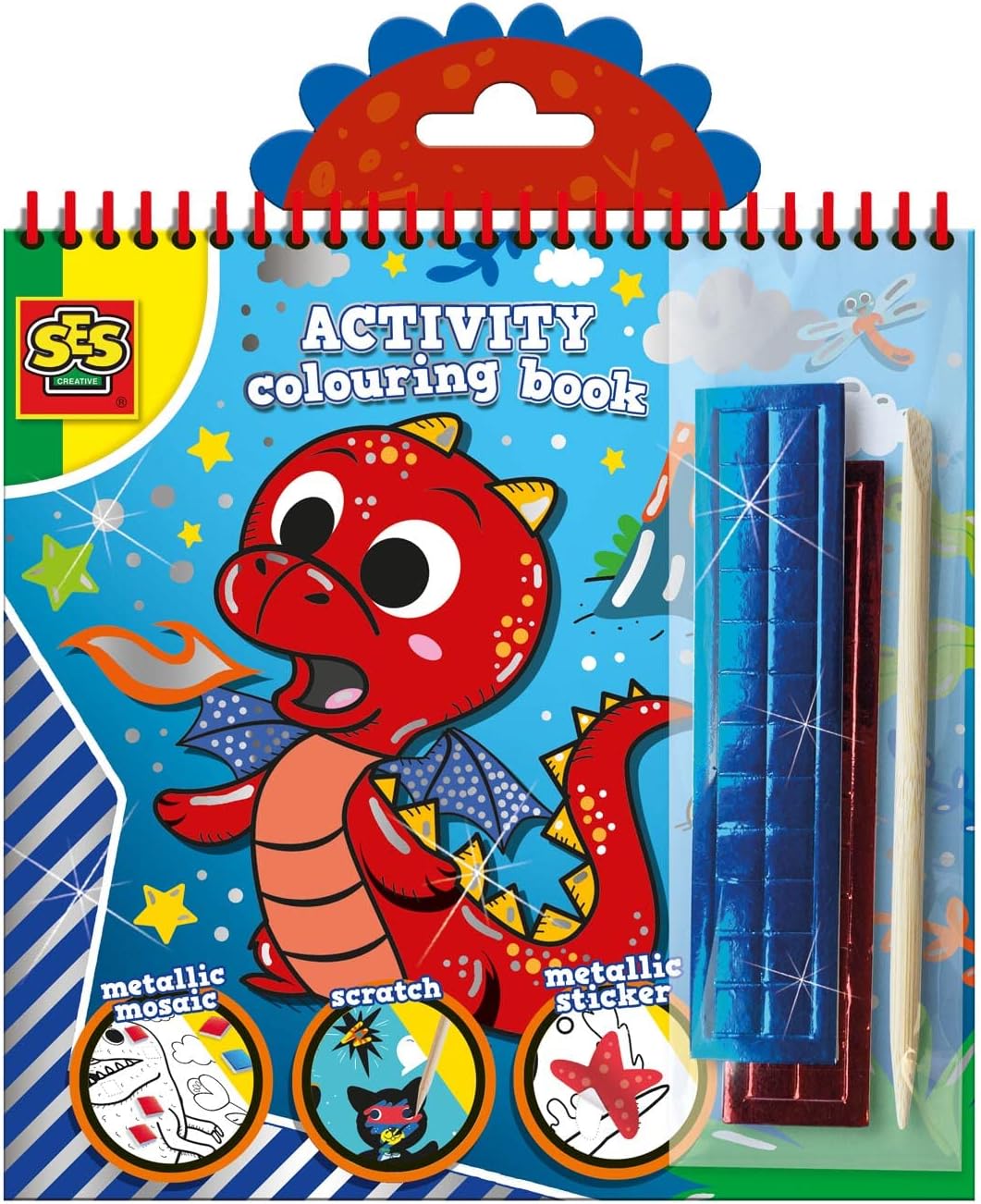 SES Creative Activity Malbuch Metallic 3-in-1 - Malen, Kratzen & Kleben