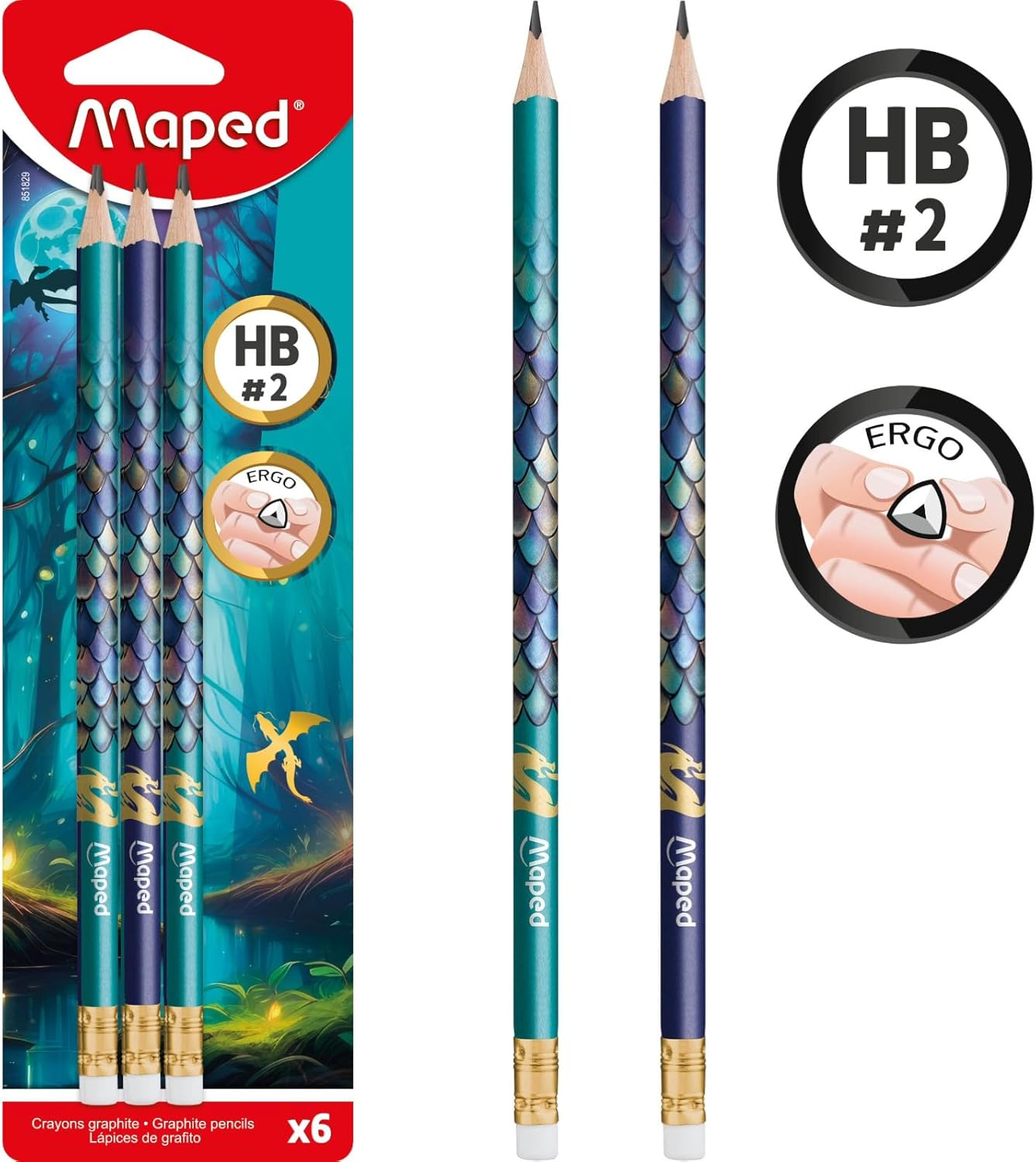 Maped DRAGON Bleistift HB 6er Set mit Radierkopf