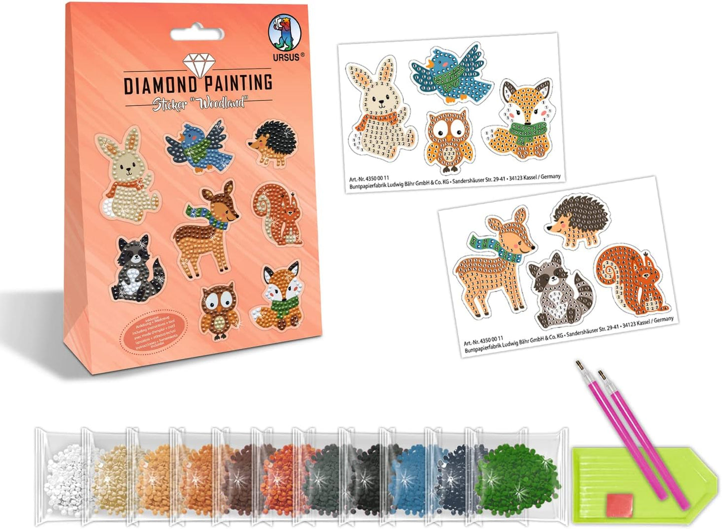 Diamond Painting Sticker Woodland - 8 Waldtiere mit Diamanten