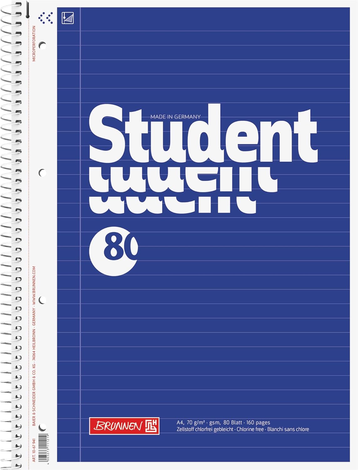 BRUNNEN Collegeblock A4 liniert - Premium Qualitätspapier 70g/m² mit Spiralbindung