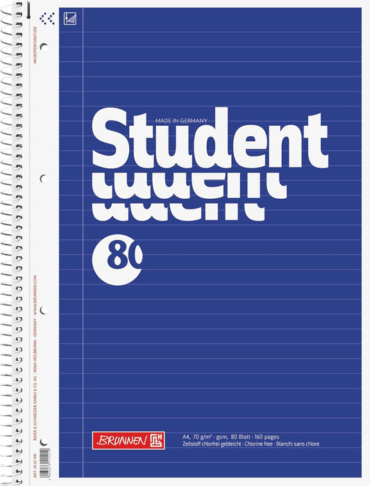 BRUNNEN Collegeblock A4 liniert - Premium Qualitätspapier 70g/m² mit Spiralbindung