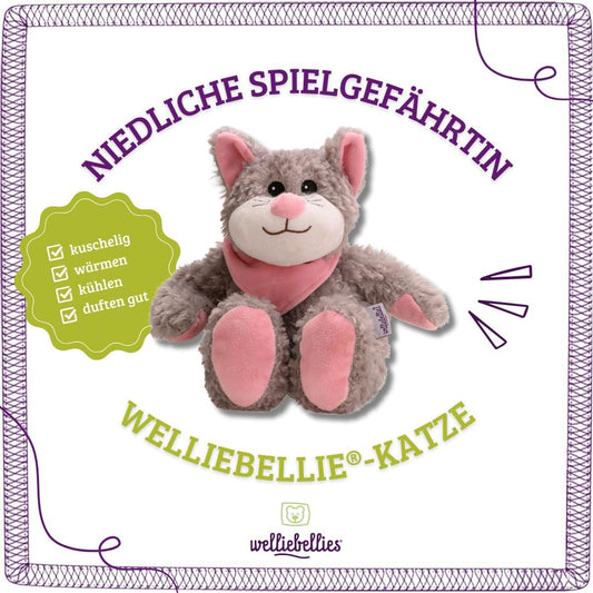 welliebellies® Wärmetier Katze groß - Kuscheltier mit Wärmekissen