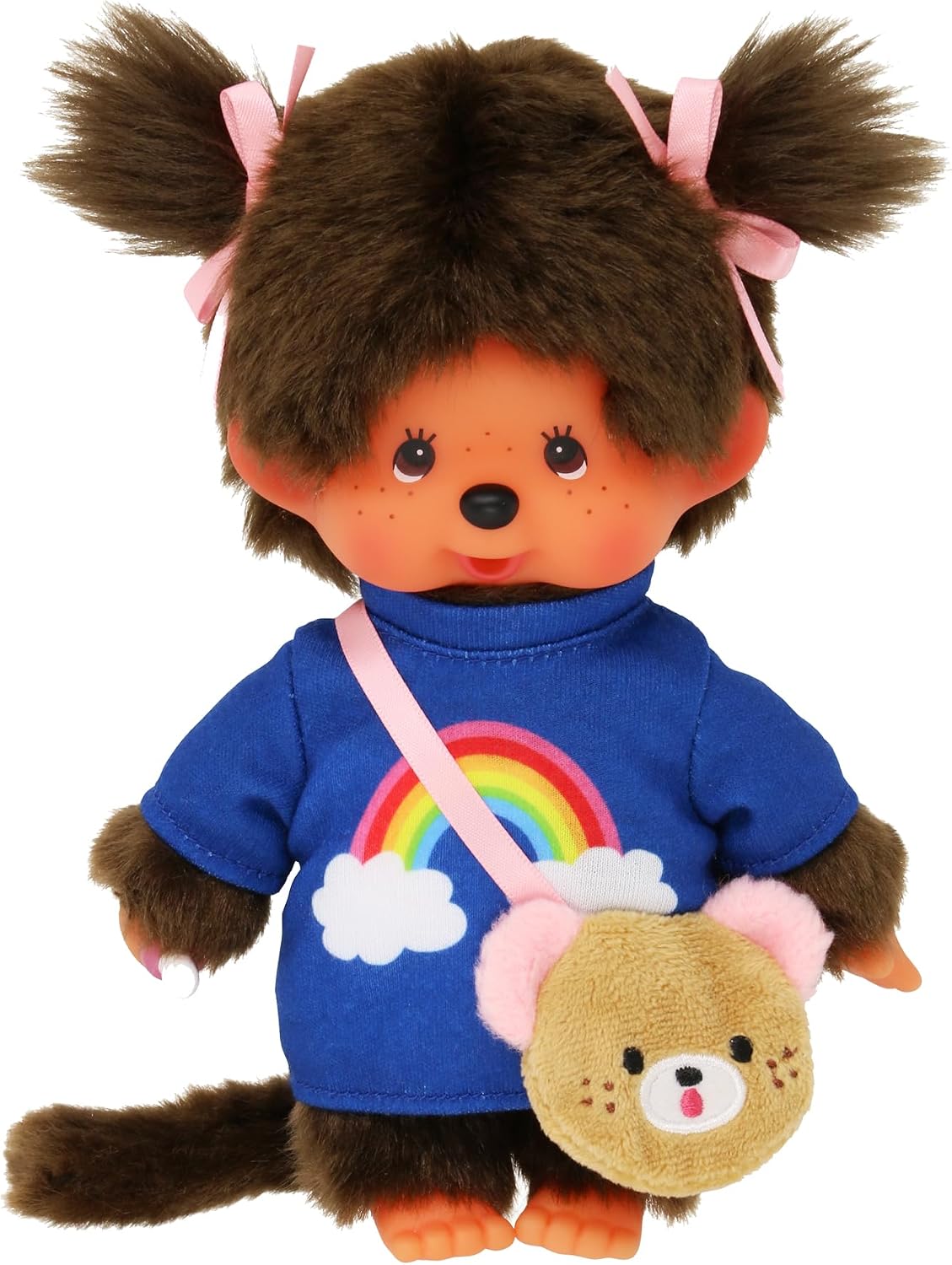 Monchhichi Mädchen mit Regenbogen-Shirt und Tasche, 20 cm