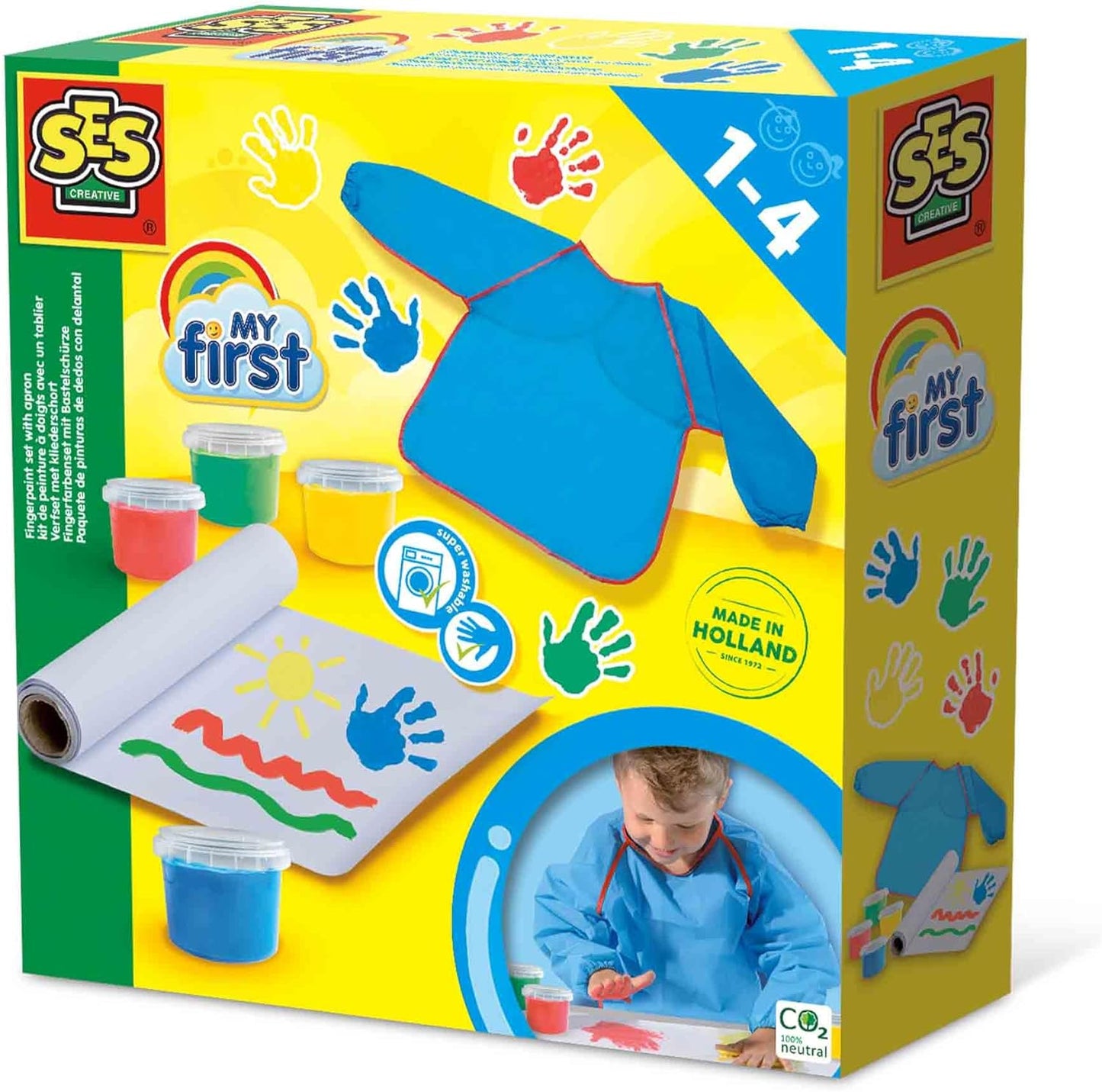 SES Creative Fingerfarbenset - Malspaß für Kinder ab 1 Jahr mit Bastelschürze