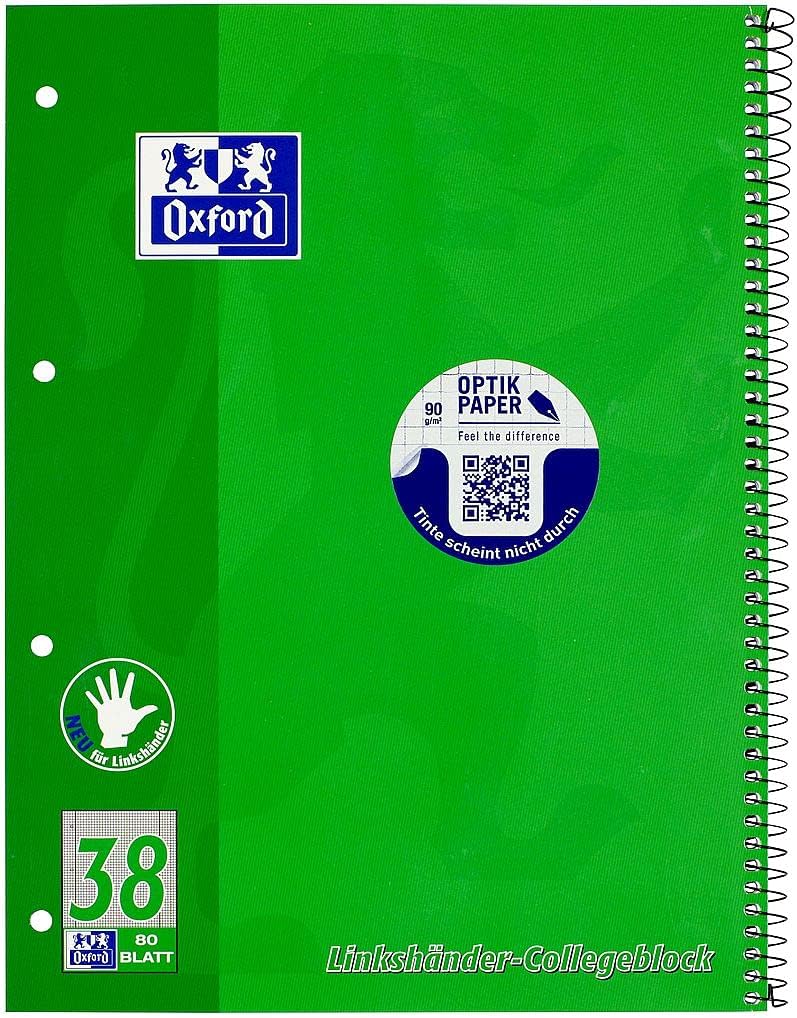 OXFORD Duo-Collegeblock Touch A4+ Linkshänder – grün