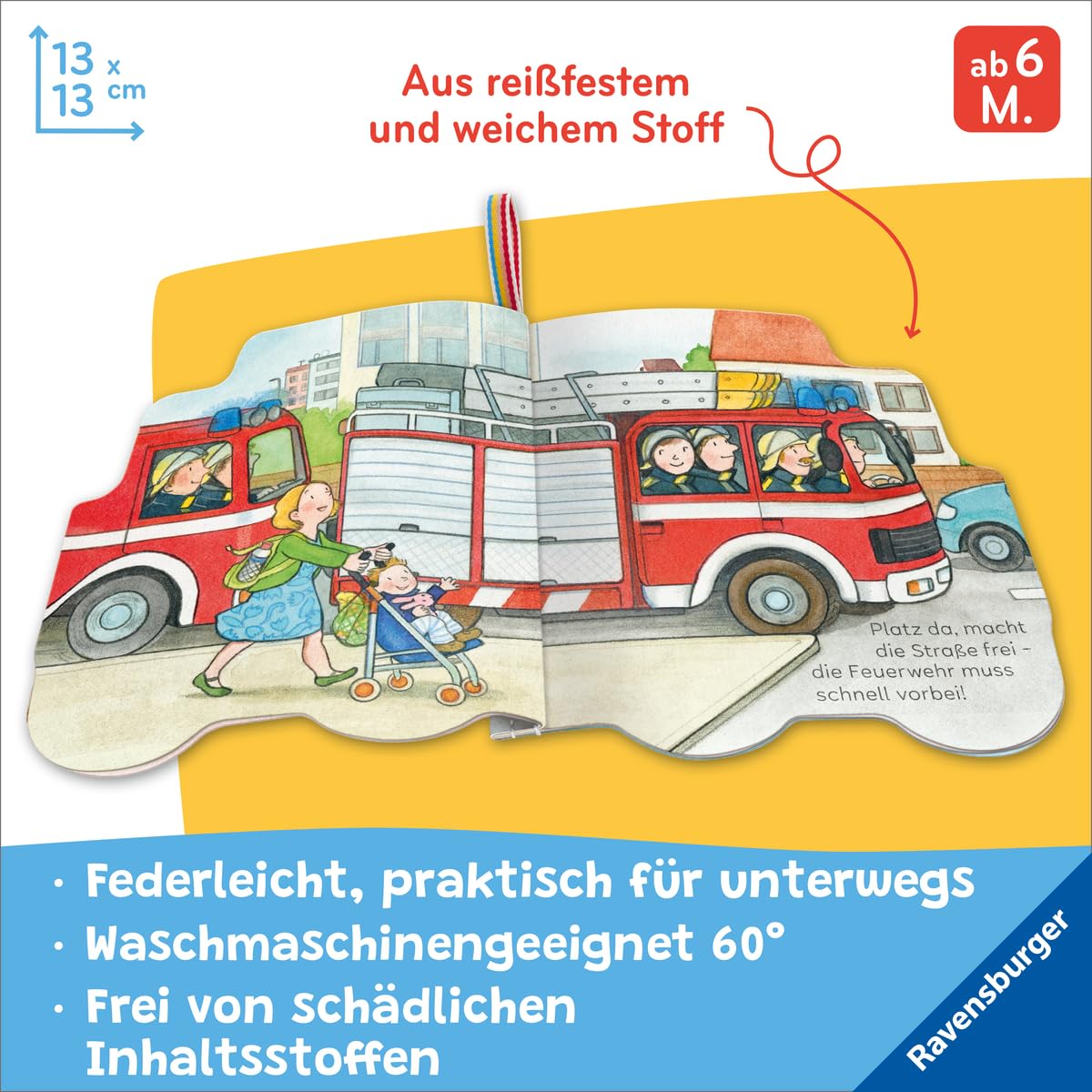 Ravensburger Knuddel-Knautsch Stoffbuch Feuerwehrauto ab 6 M.