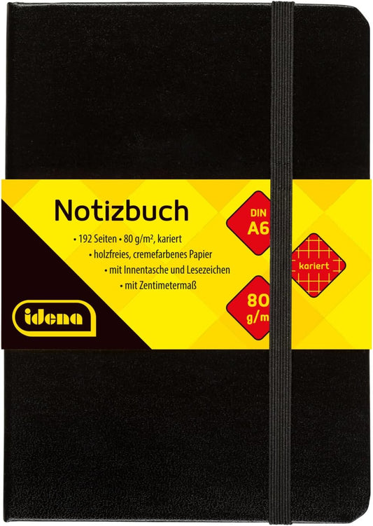 Idena Notizbuch DIN A6 kariert Hardcover schwarz 192 S.