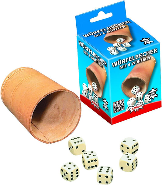AMIGO Würfelbecher Echtleder 8,4 cm mit 6 Würfeln